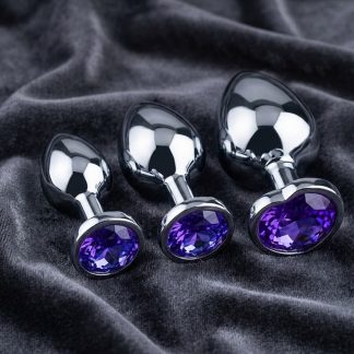 Set x3 Plug Anal Metálico Joya Corazón Violeta – Íntima