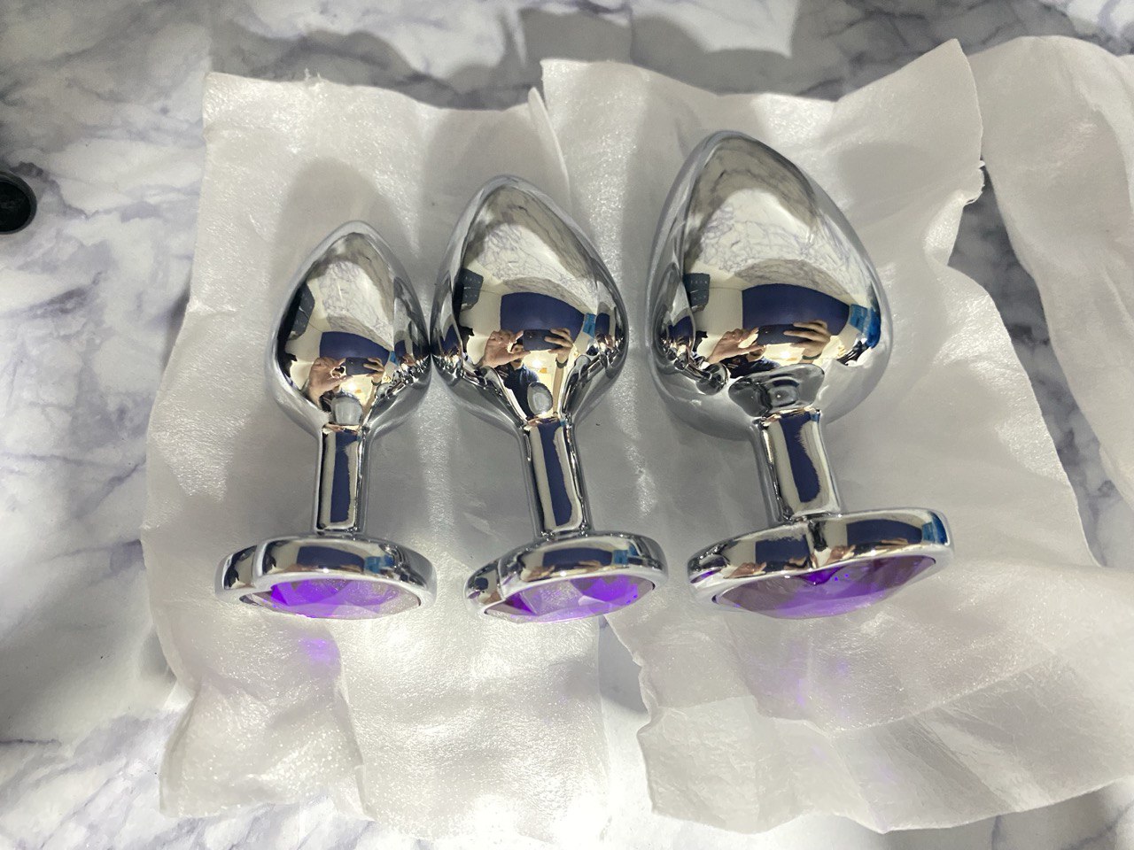 Set x3 Plug Anal Metálico Joya Corazón Violeta – Íntima - Image 4