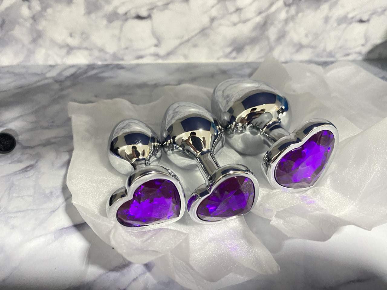 Set x3 Plug Anal Metálico Joya Corazón Violeta – Íntima - Image 5