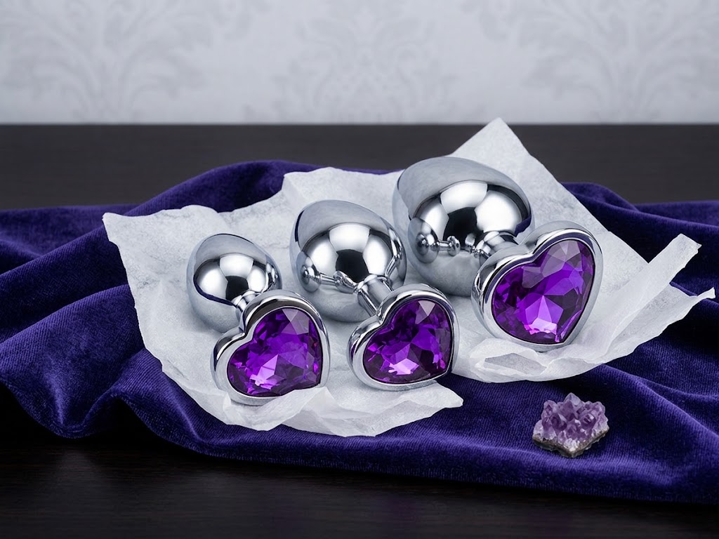 Set x3 Plug Anal Metálico Joya Corazón Violeta – Íntima - Image 3