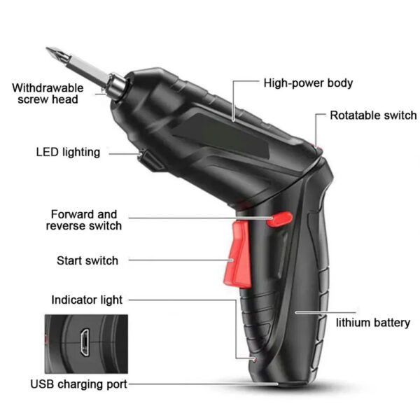 Destornillador Eléctrico Inalámbrico 3.6V - Mini Taladro Recargable 1300mAh con Luz LED - Image 5
