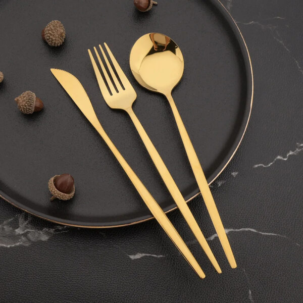 Set de Cubiertos de 4 Piezas – Acero Inoxidable de Alta Gama con Acabado Metálico Dorado o Plateado - Image 5