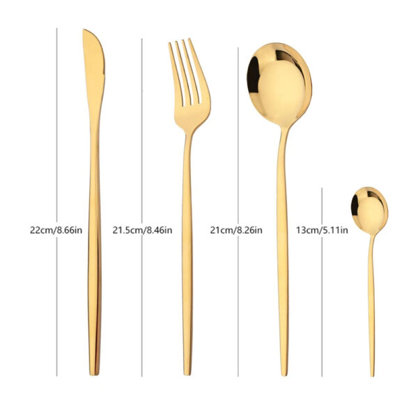 Set de Cubiertos de 4 Piezas – Acero Inoxidable de Alta Gama con Acabado Metálico Dorado o Plateado - Image 6