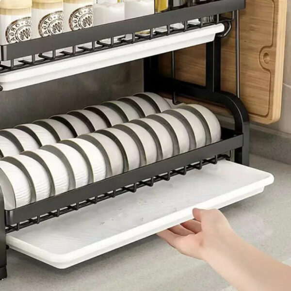 Escurridor de Platos de 3 Niveles en Acero Inoxidable con Bandejas Antigoteo – Ahorra Espacio en tu Cocina - Image 3