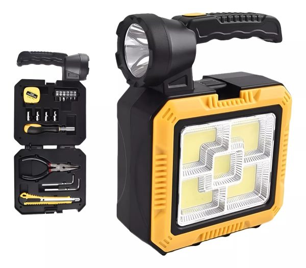 Linterna LED Táctica 5 en 1: Solar, Banco de Energía y Kit de Herramientas COB